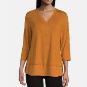 Investments Slim Factor by Investments Chloe V-Neck 3/4 Sleeve Mixed Media TopXL